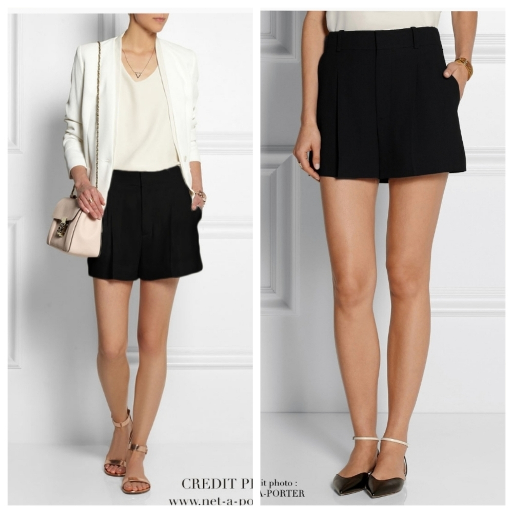 Chloe Black Pleated High Waisted Shorts 40